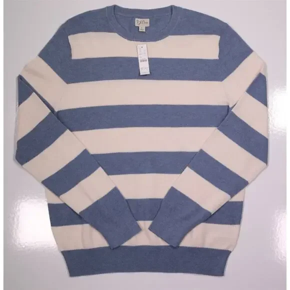New! J. Crew Blue/White Cotton Piqué-Stitch Crewneck Sweater Large - Picture 3 of 8